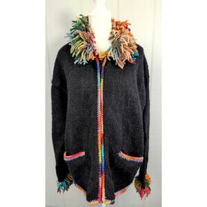 The Sweater Venture Size? XL 50% Wool 50% Alpaca Rainbow Fringe Artsy Cardigan